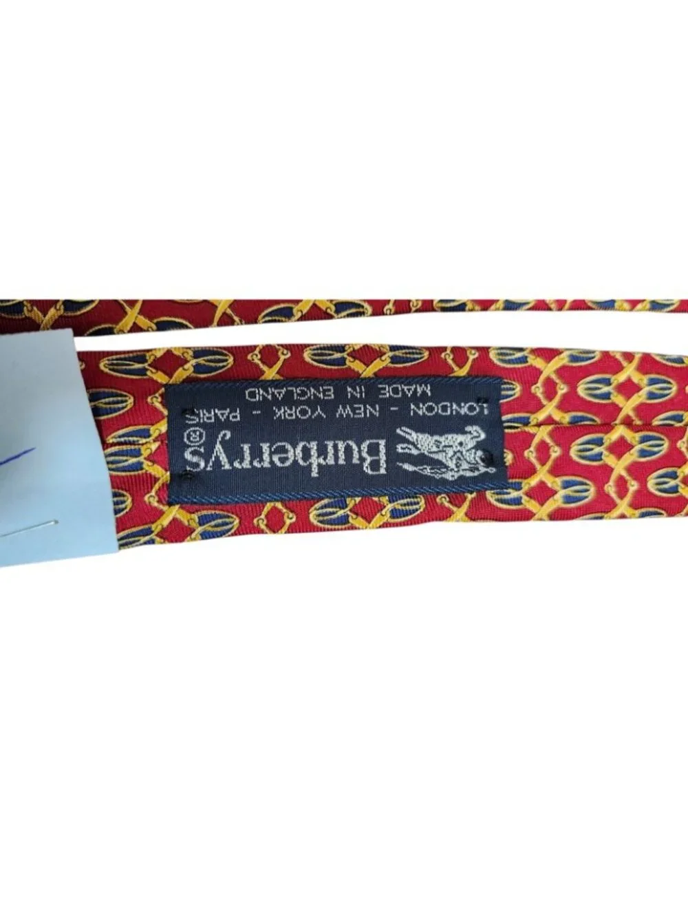 Burberrys of London Vintage 100% Silk Tie Red Gold Blue Equestrian Made England